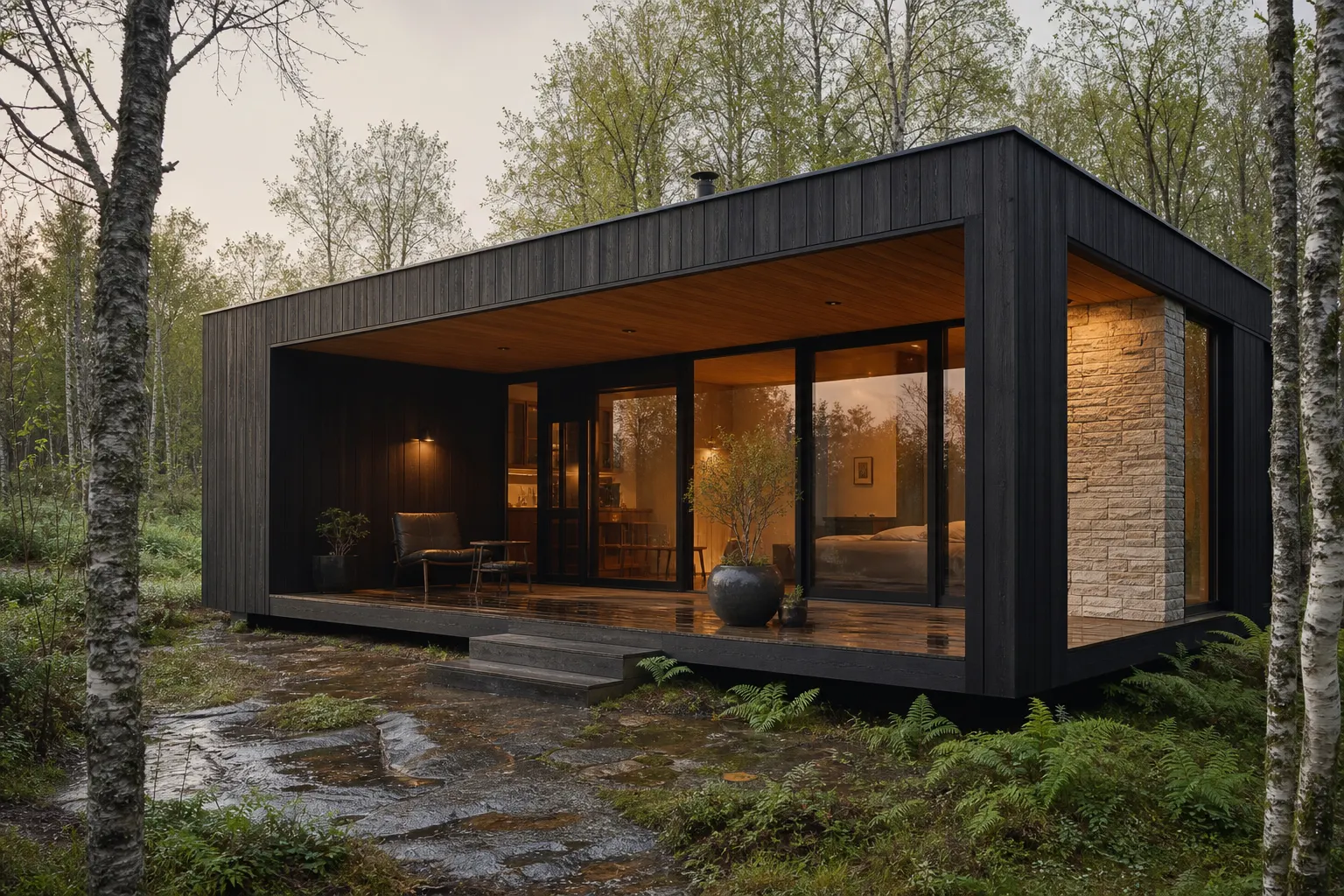 Vale model sheltered terrace in birch woodland